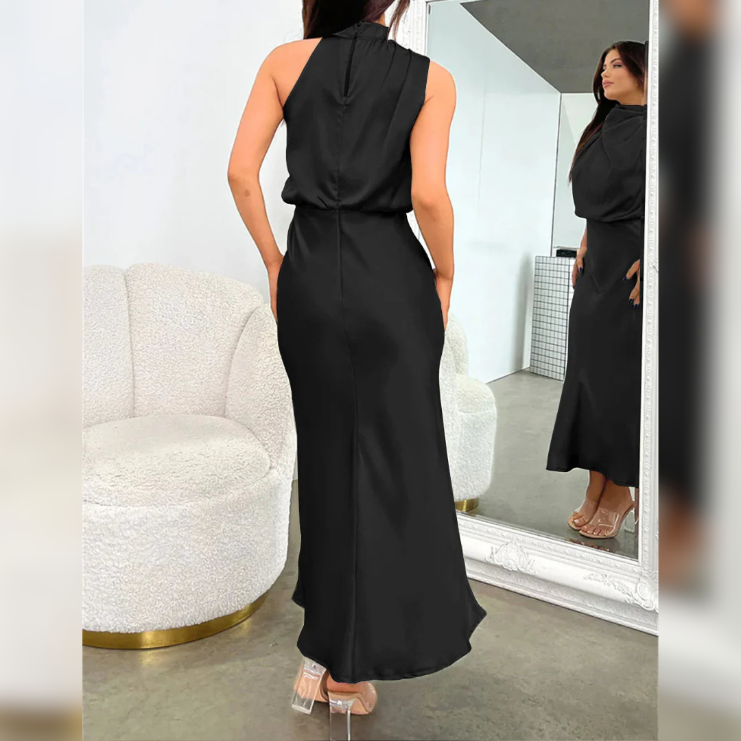 Azmara – Elegant Halter Neck Satin Maxi Dress