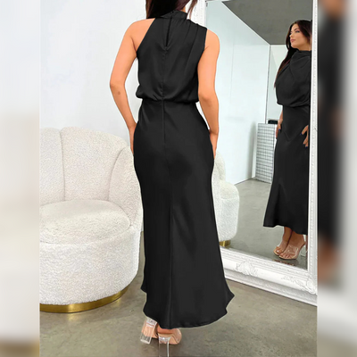 Azmara – Elegant Halter Neck Satin Maxi Dress