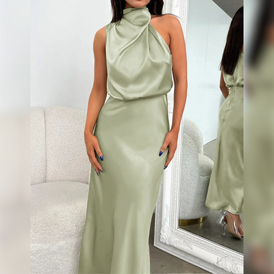 Azmara – Elegant Halter Neck Satin Maxi Dress