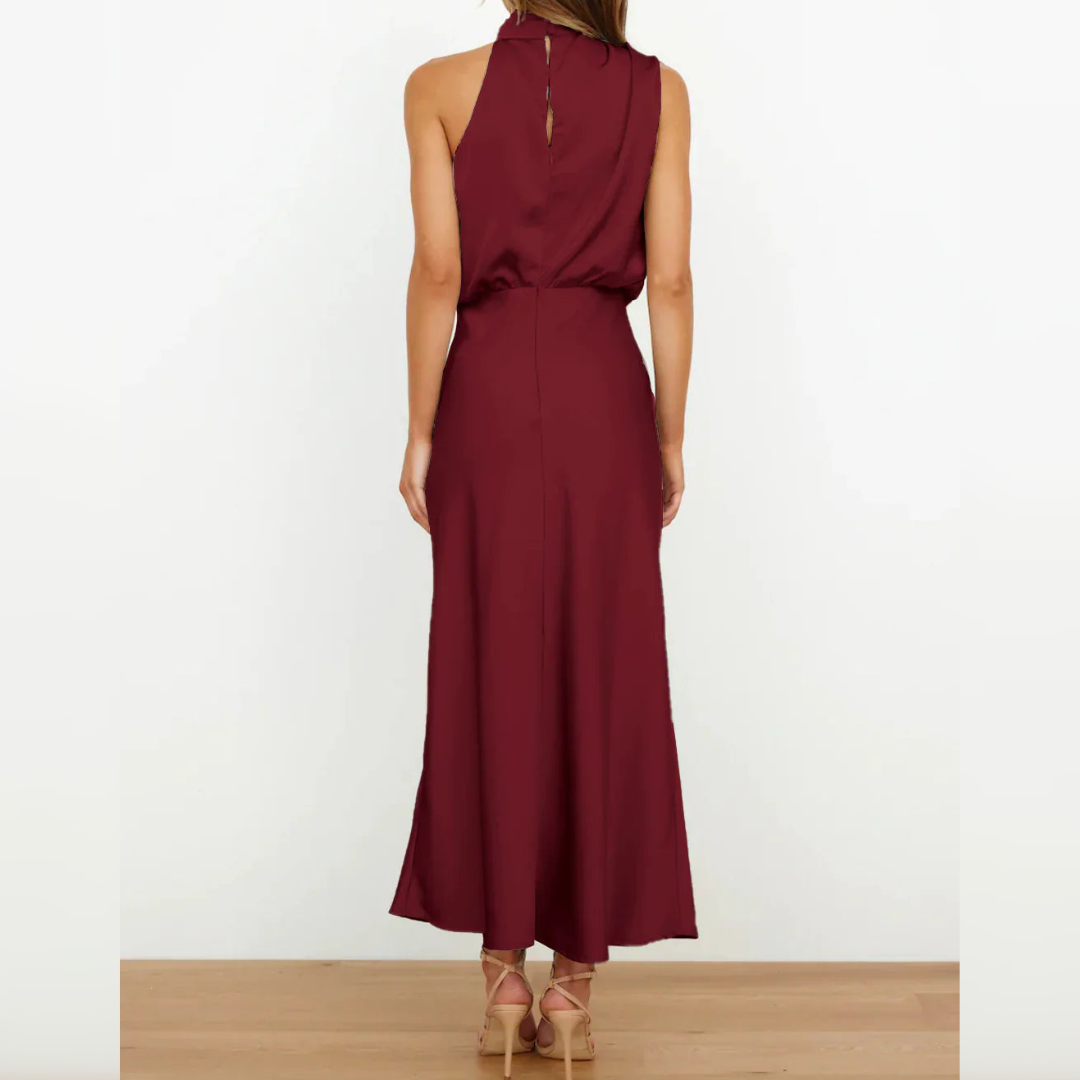 Azmara – Elegant Halter Neck Satin Maxi Dress