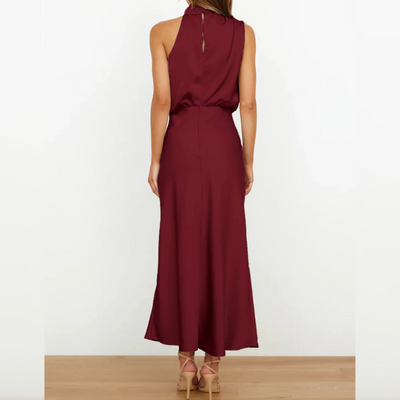Azmara – Elegant Halter Neck Satin Maxi Dress
