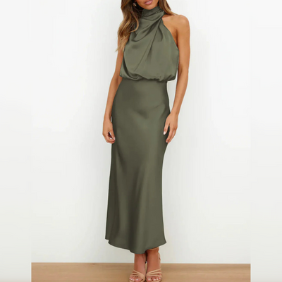 Azmara – Elegant Halter Neck Satin Maxi Dress
