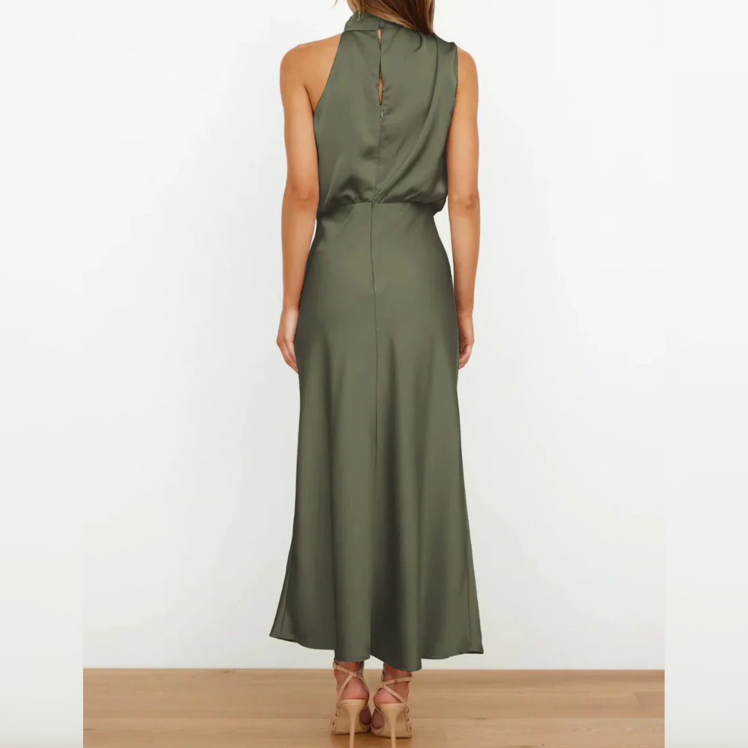 Azmara – Elegant Halter Neck Satin Maxi Dress