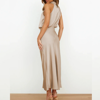 Azmara – Elegant Halter Neck Satin Maxi Dress