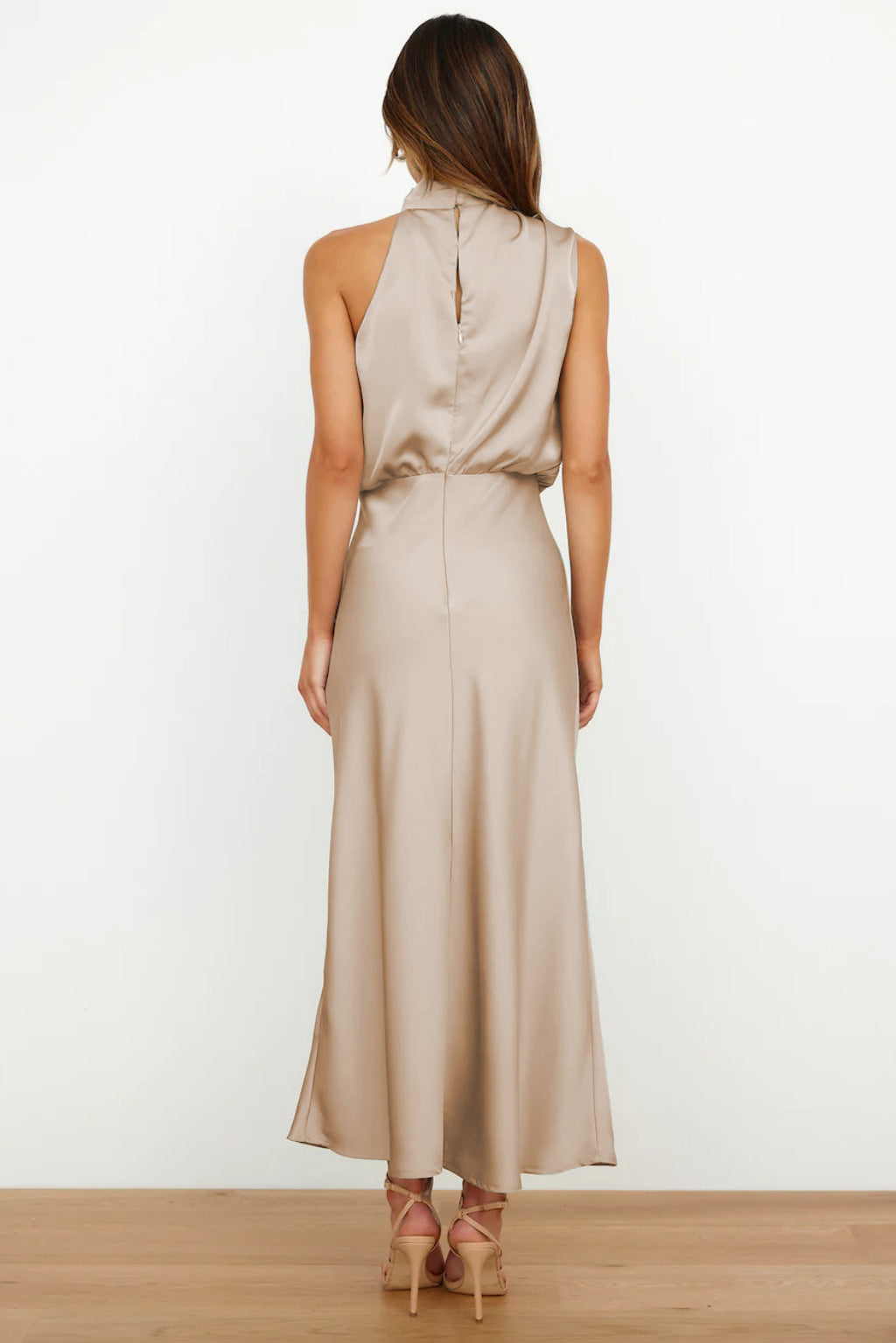 Azmara – Elegant Halter Neck Satin Maxi Dress