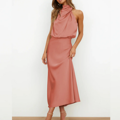 Azmara – Elegant Halter Neck Satin Maxi Dress