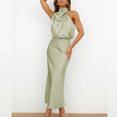 Azmara – Elegant Halter Neck Satin Maxi Dress