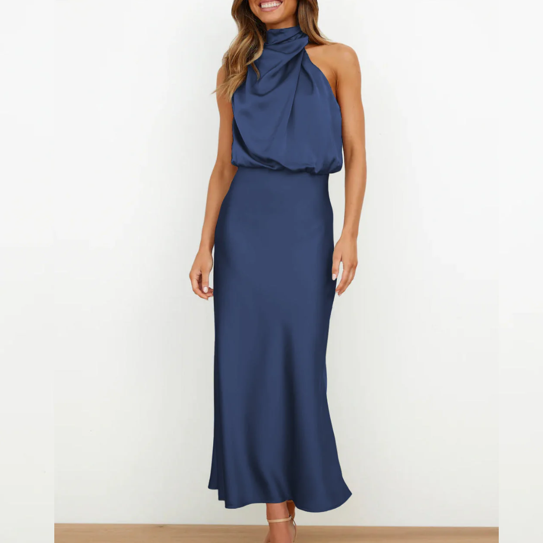 Azmara – Elegant Halter Neck Satin Maxi Dress