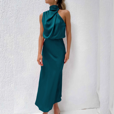 Azmara – Elegant Halter Neck Satin Maxi Dress