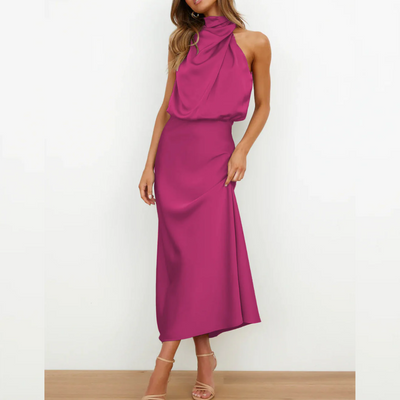 Azmara – Elegant Halter Neck Satin Maxi Dress