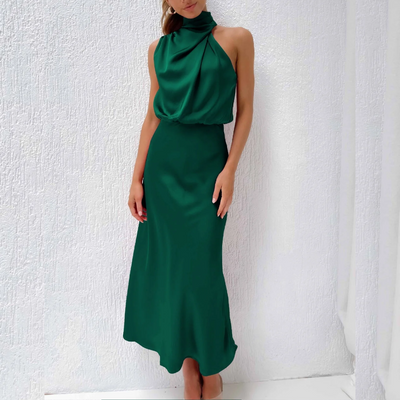 Azmara – Elegant Halter Neck Satin Maxi Dress