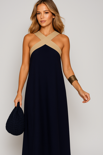 Nicole - Stylish Crossover Neckline Dress