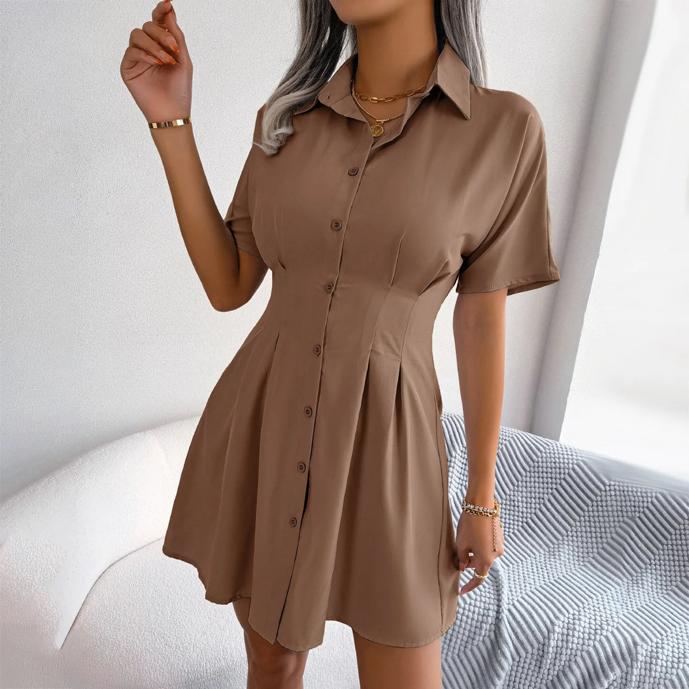 Ann – Tailored Pleat Shirt Dress
